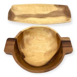 ~BH Decorative Acacia Wood Serving Bowl and Plates Bundle NWOT